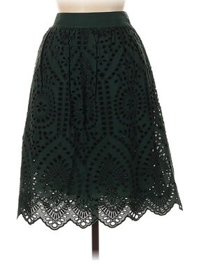 LOFT Dark Green Eyelet A-Line Midi Skirt